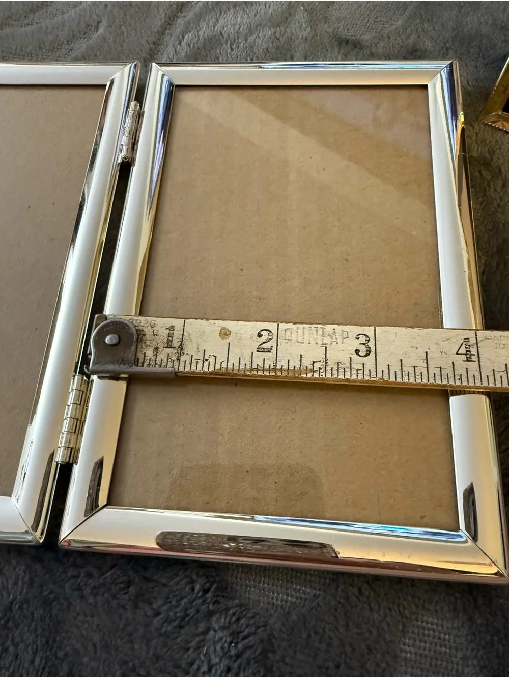 Double Hinged Gold Plated Metal Photo Frame Holds Two Photos. OSP